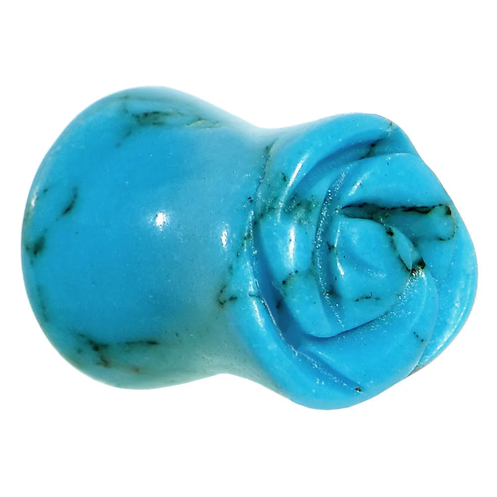 0 Gauge Natural Blue Turquoise Blooming Flower Stone Saddle Plug