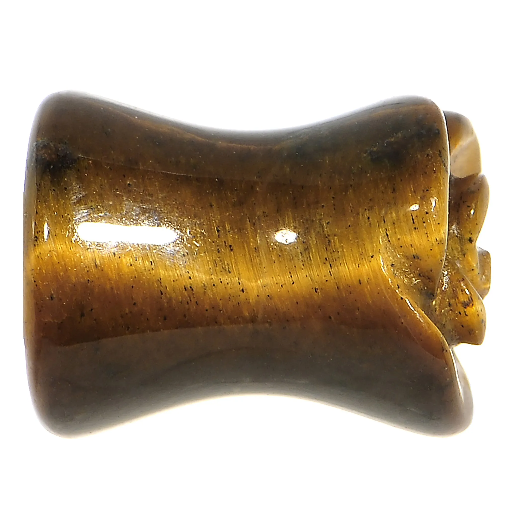 0 Gauge Natural Tiger Eye Blooming Flower Stone Saddle Plug
