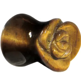 0 Gauge Natural Tiger Eye Blooming Flower Stone Saddle Plug
