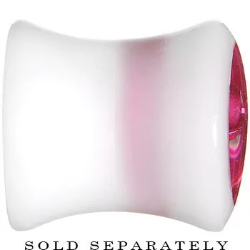 0 Gauge White Acrylic Pink Metallic Rose Flower Plug