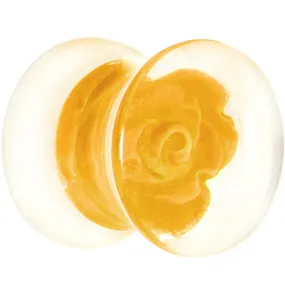 00 Gauge Clear Acrylic Yellow Floating Rose Flower Saddle Plug