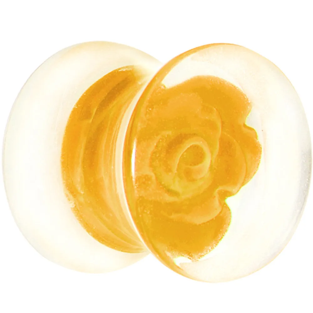 00 Gauge Clear Acrylic Yellow Floating Rose Flower Saddle Plug