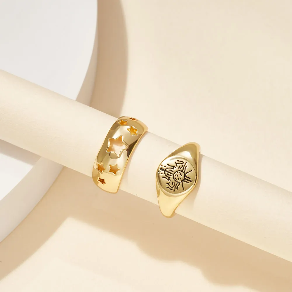 14K Gold Plated Stackable Chunky Gold Ring Set for Women-2Pcs