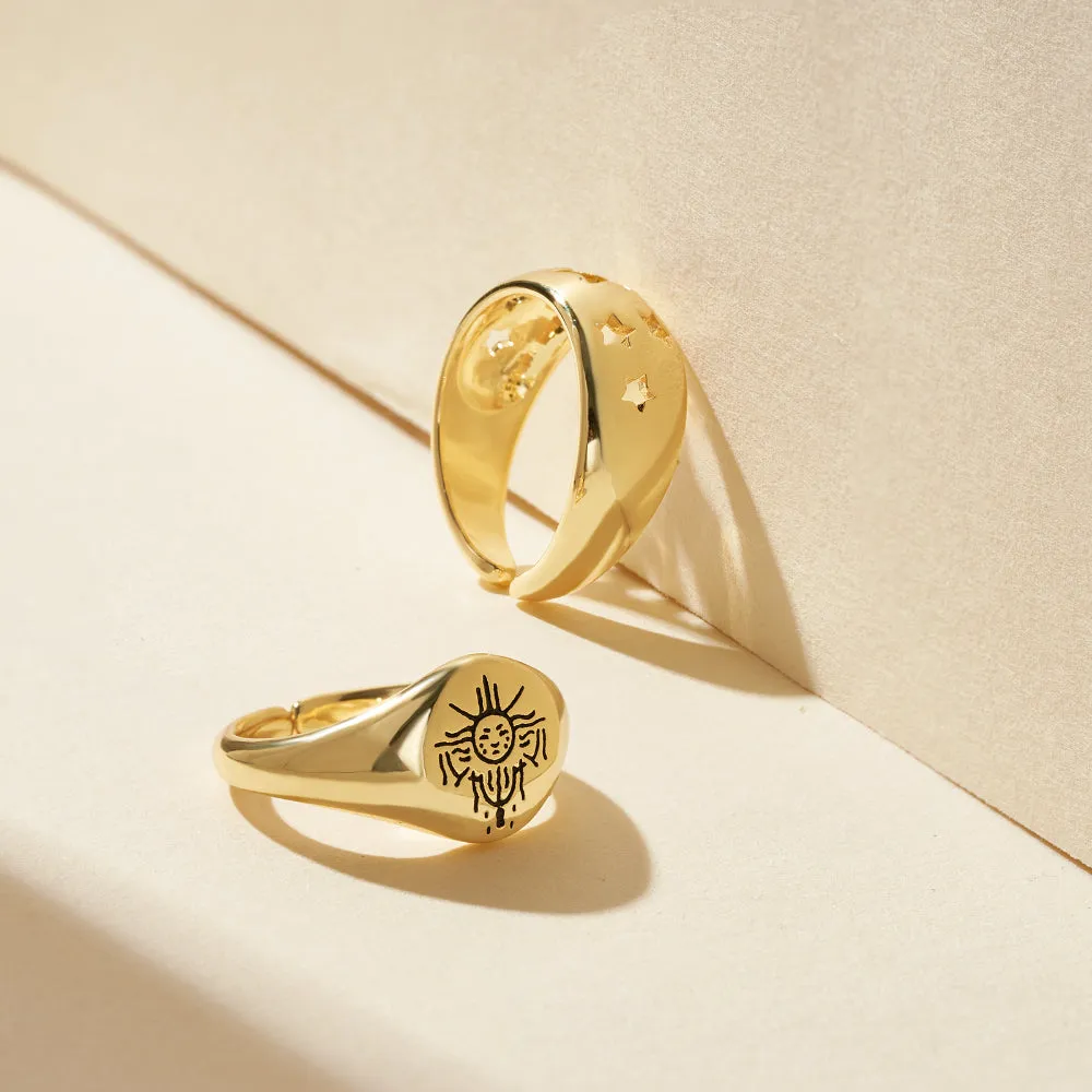 14K Gold Plated Stackable Chunky Gold Ring Set for Women-2Pcs