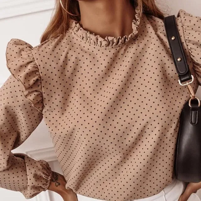 2021 Women's Long Sleeve V-Neck Ruffle Blouse Size S