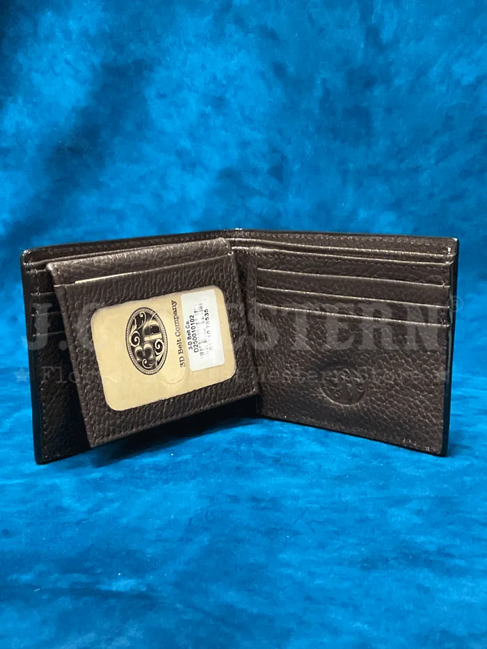 3D D250010102 Mens Hand Tooled Scroll Embroidered Inlay Bifold Wallet Brown