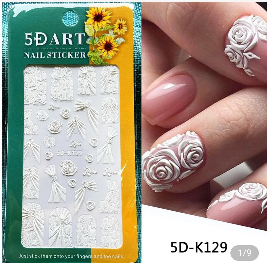 3D French Tips Nail Stickers Shiny Glitter Silver White Sliders Decals Nail Art Decoratios