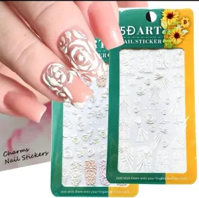 3D French Tips Nail Stickers Shiny Glitter Silver White Sliders Decals Nail Art Decoratios