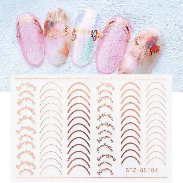 3D French Tips Nail Stickers Shiny Glitter Silver White Sliders Decals Nail Art Decoratios