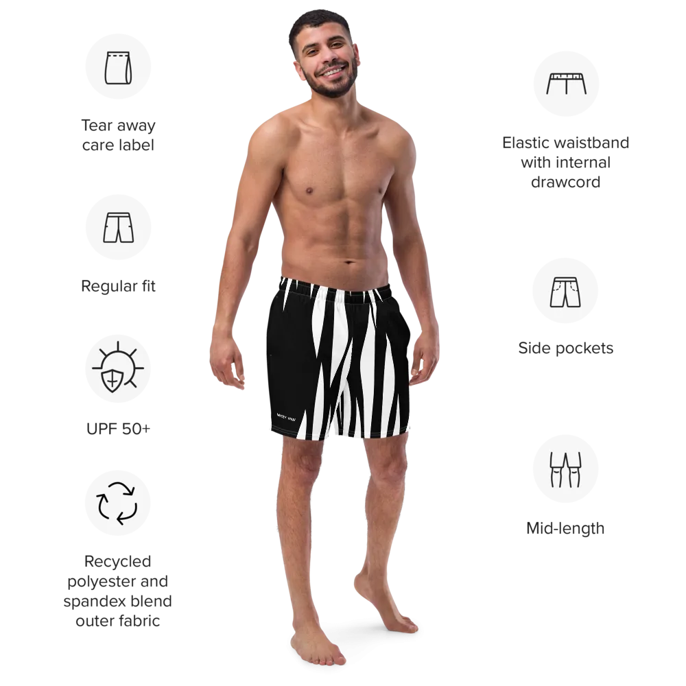 Black and White Abstract Men's Swim Trunks