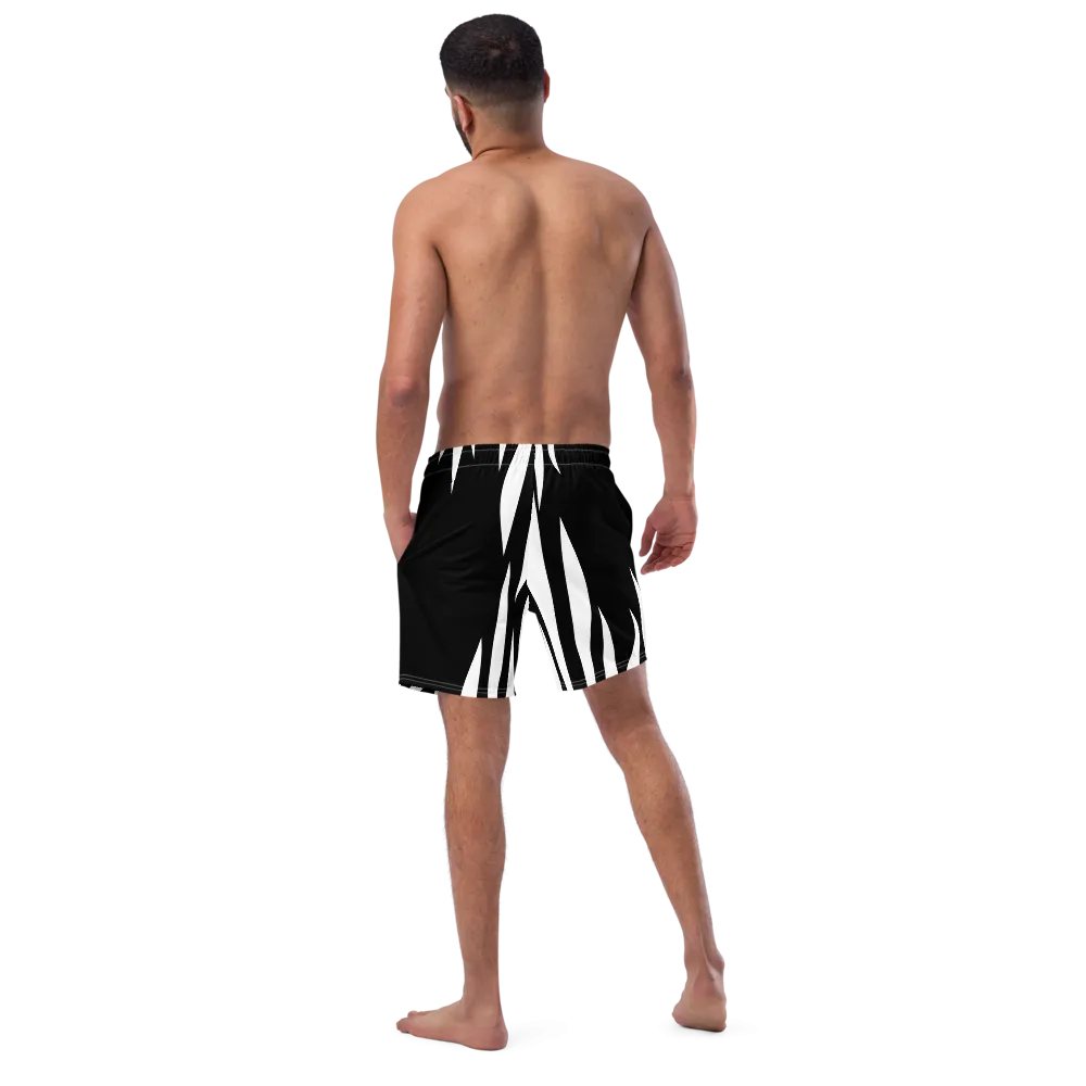 Black and White Abstract Men's Swim Trunks
