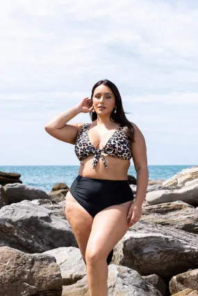 Black Animal Print Knot Front Bikini Set