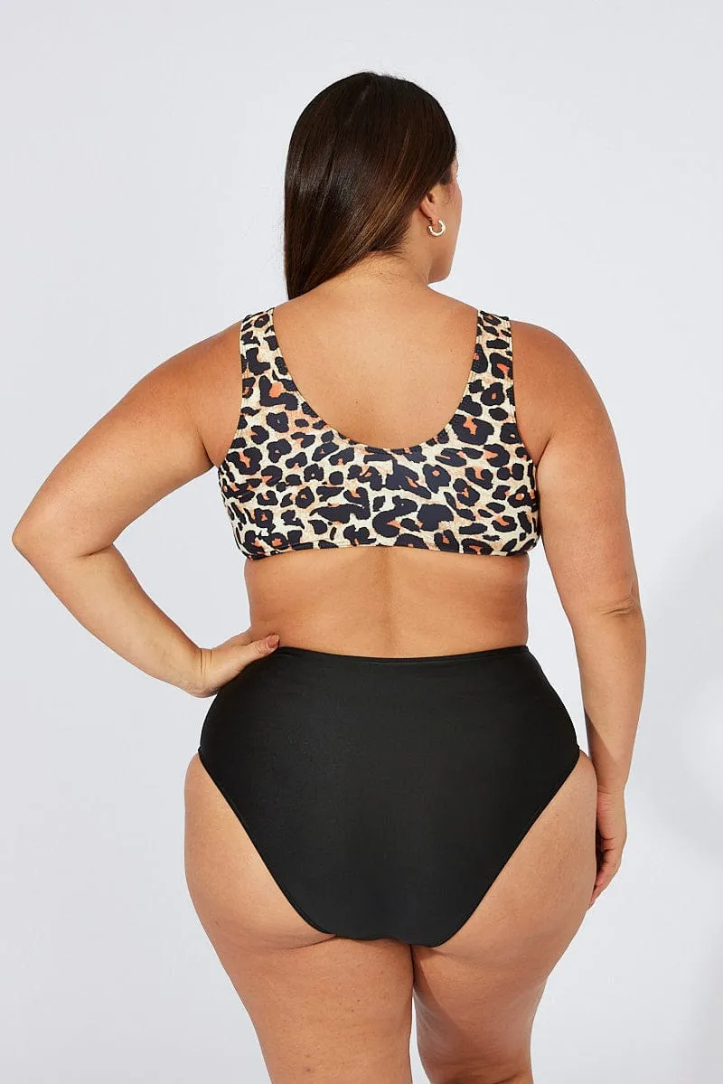 Black Animal Print Knot Front Bikini Set