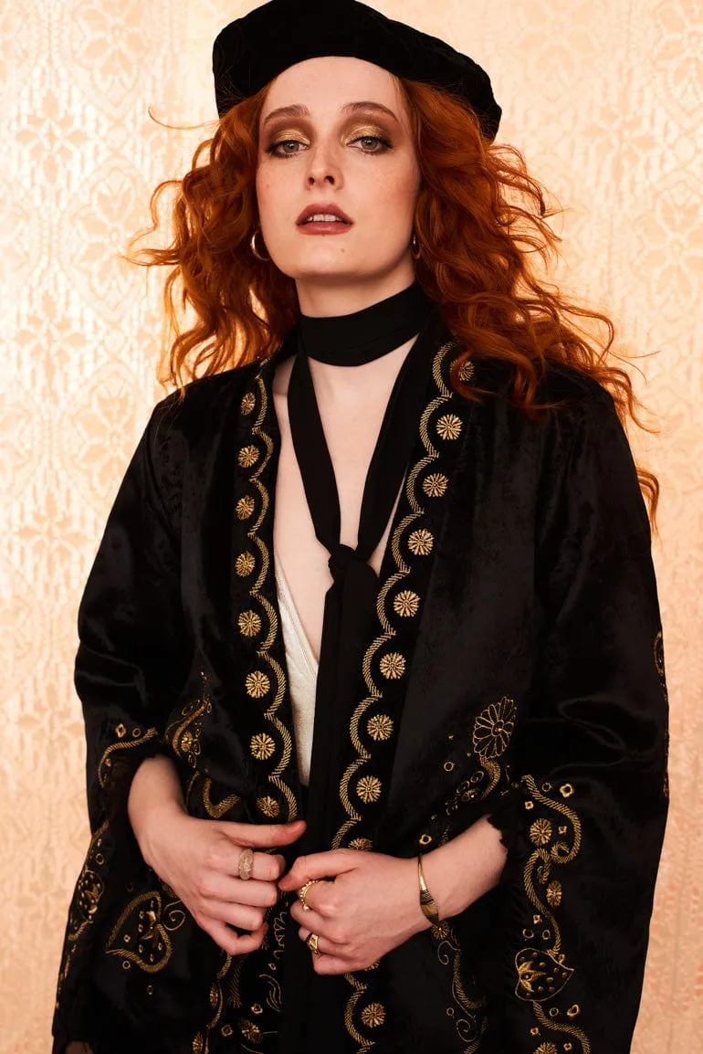 Black Magic Woman Velvet Embroidered Jacket - SSA565 - UK10