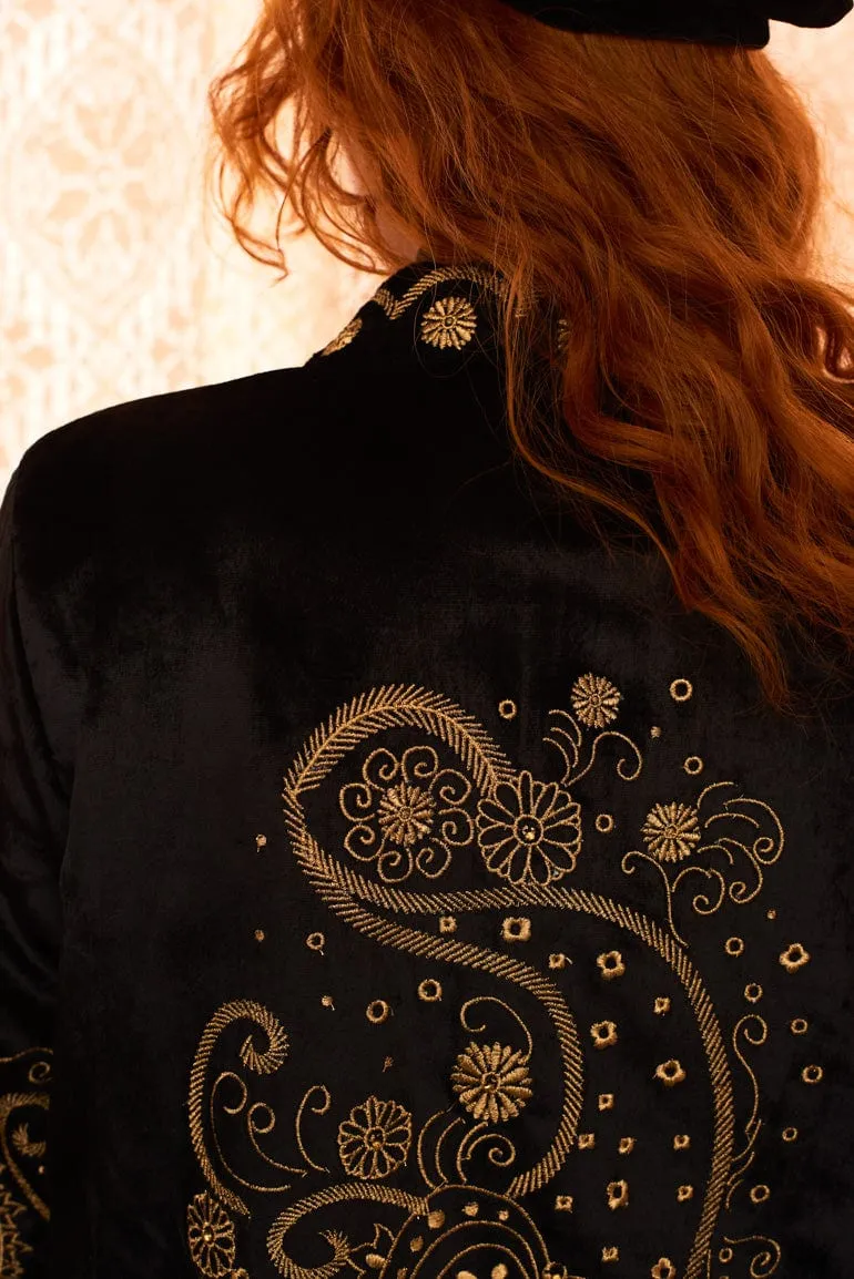 Black Magic Woman Velvet Embroidered Jacket - SSA565 - UK10