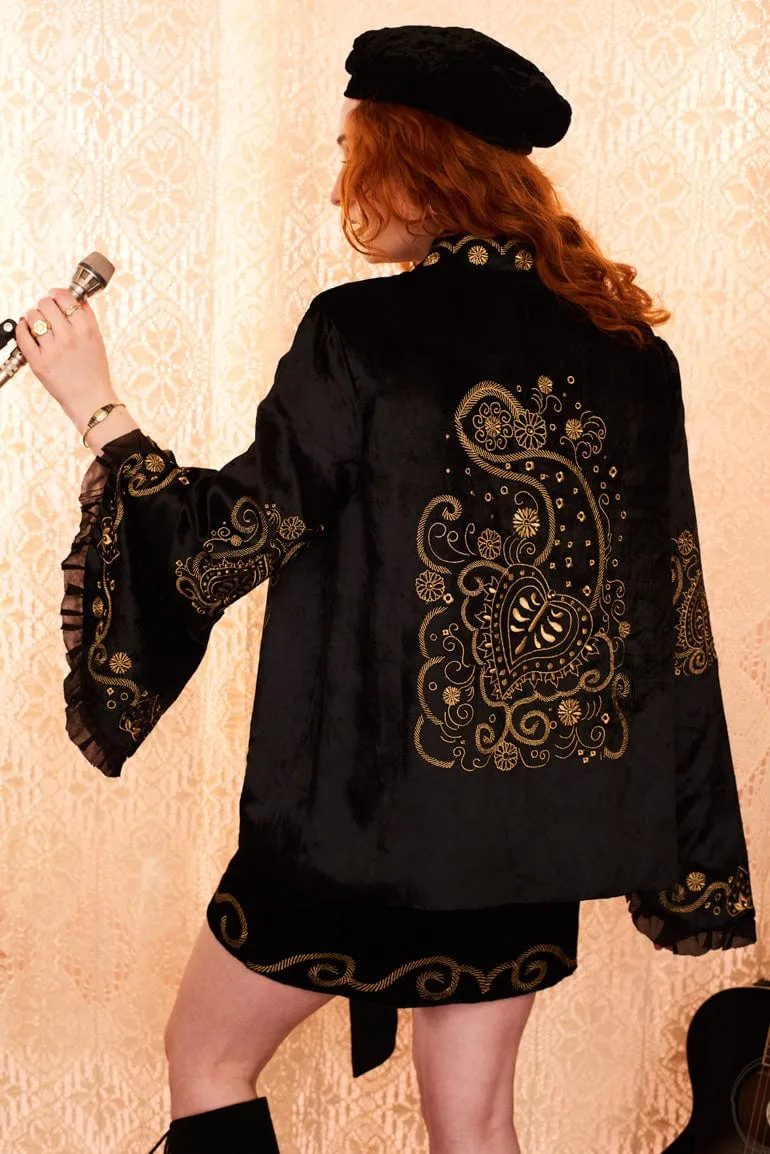 Black Magic Woman Velvet Embroidered Jacket - SSA565 - UK10