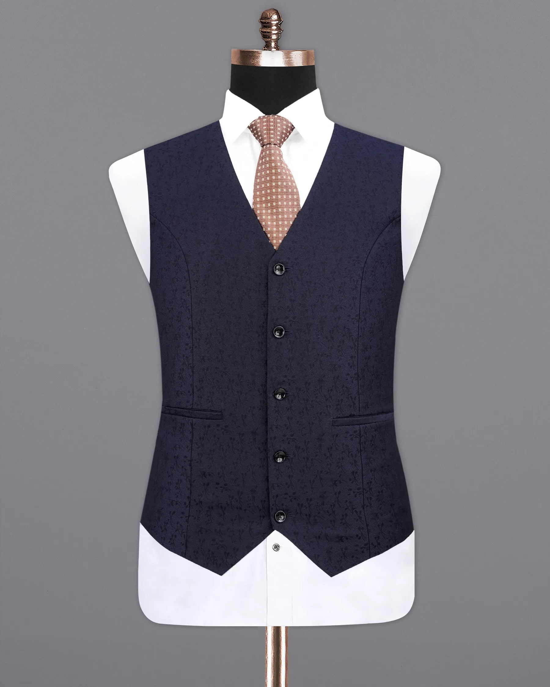 Bleached Cedar Navy Blue Ditzy Textured With Black Waistcoat