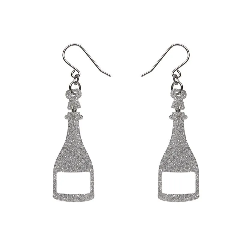 Champagne Glitter Drop Earrings - Silver