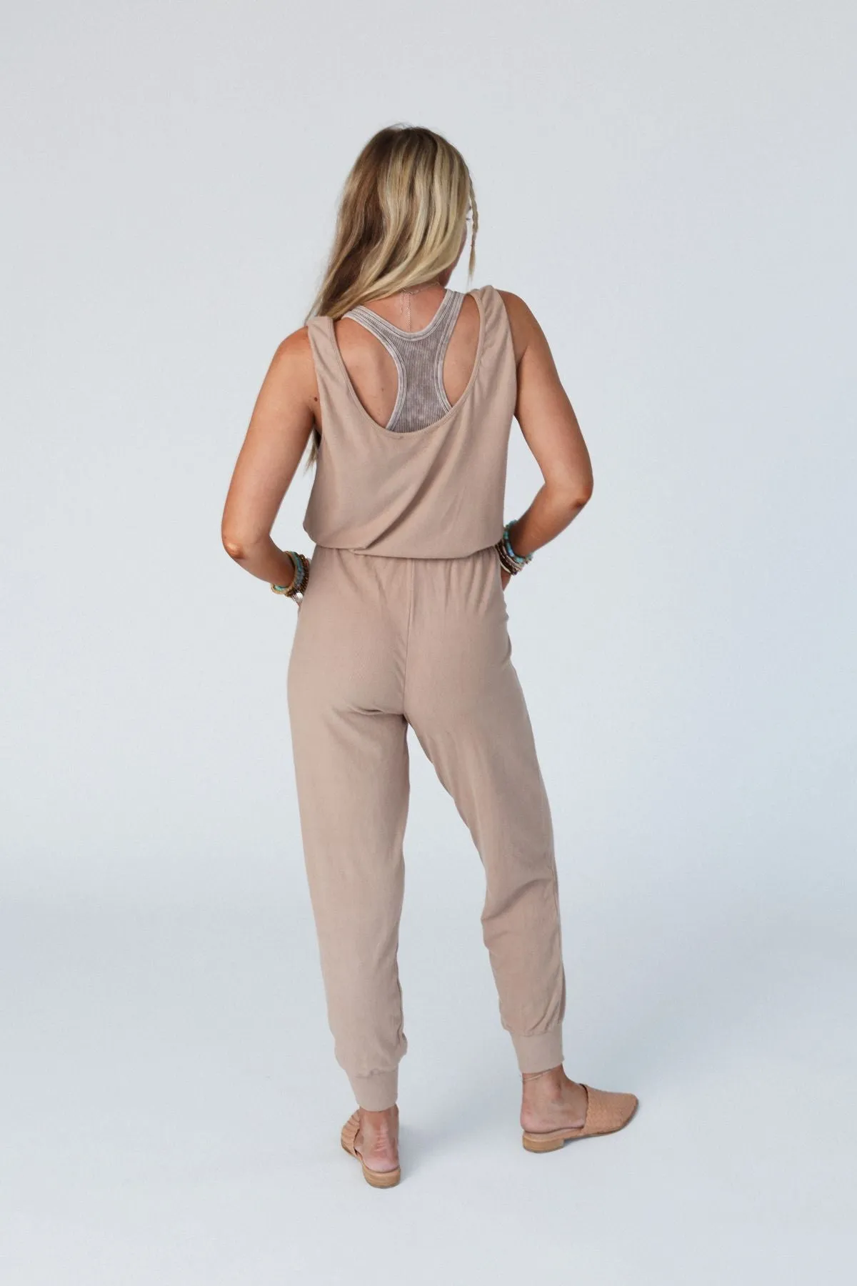 Chill Out Comfy Ribbed Jumpsuit - Mocha