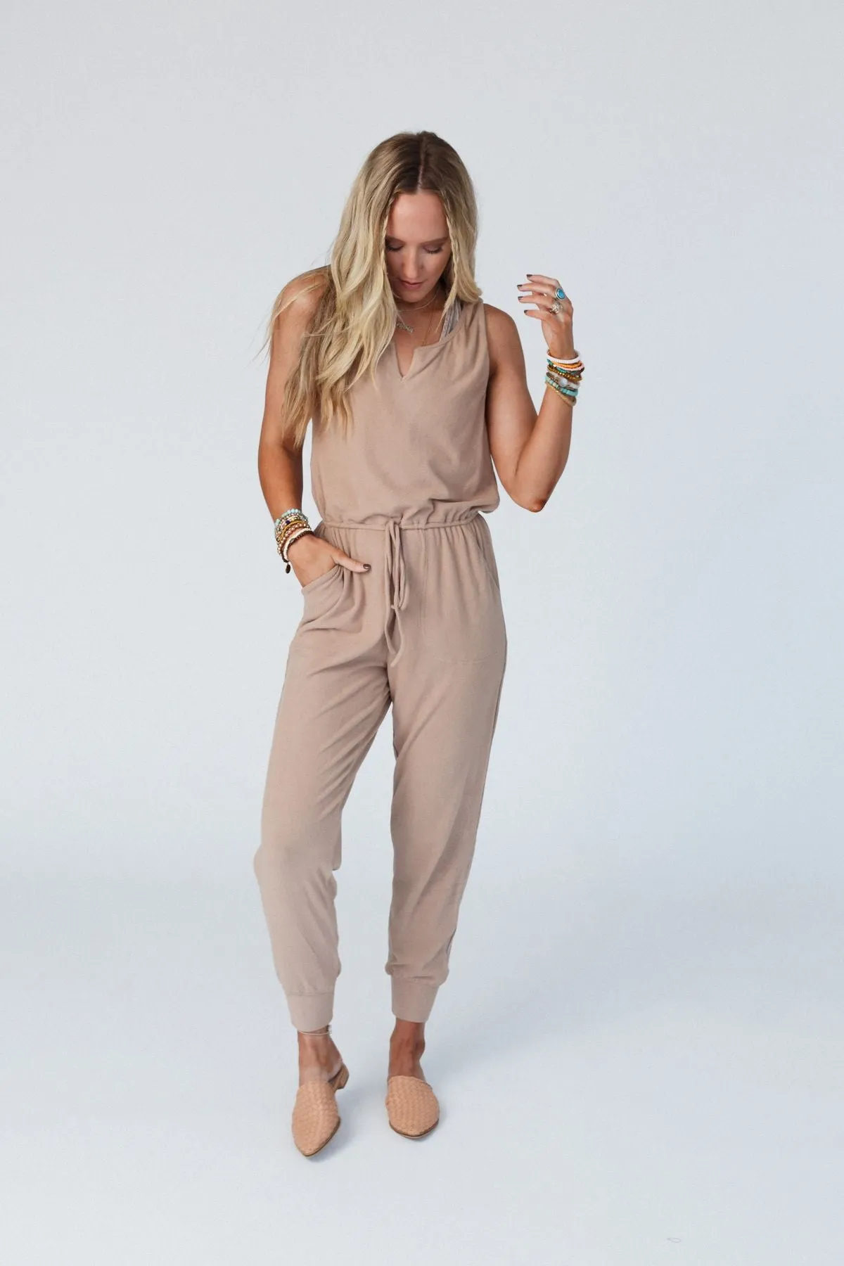 Chill Out Comfy Ribbed Jumpsuit - Mocha