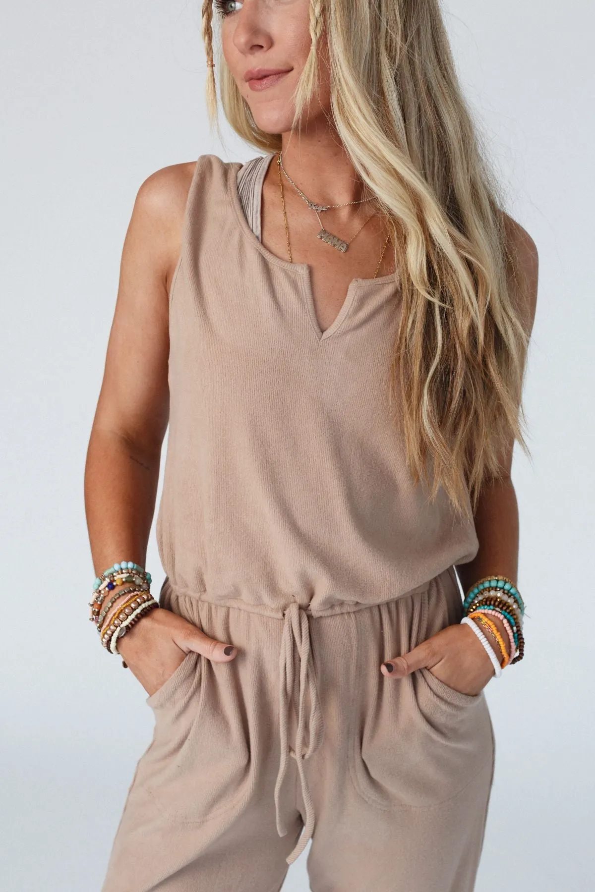 Chill Out Comfy Ribbed Jumpsuit - Mocha