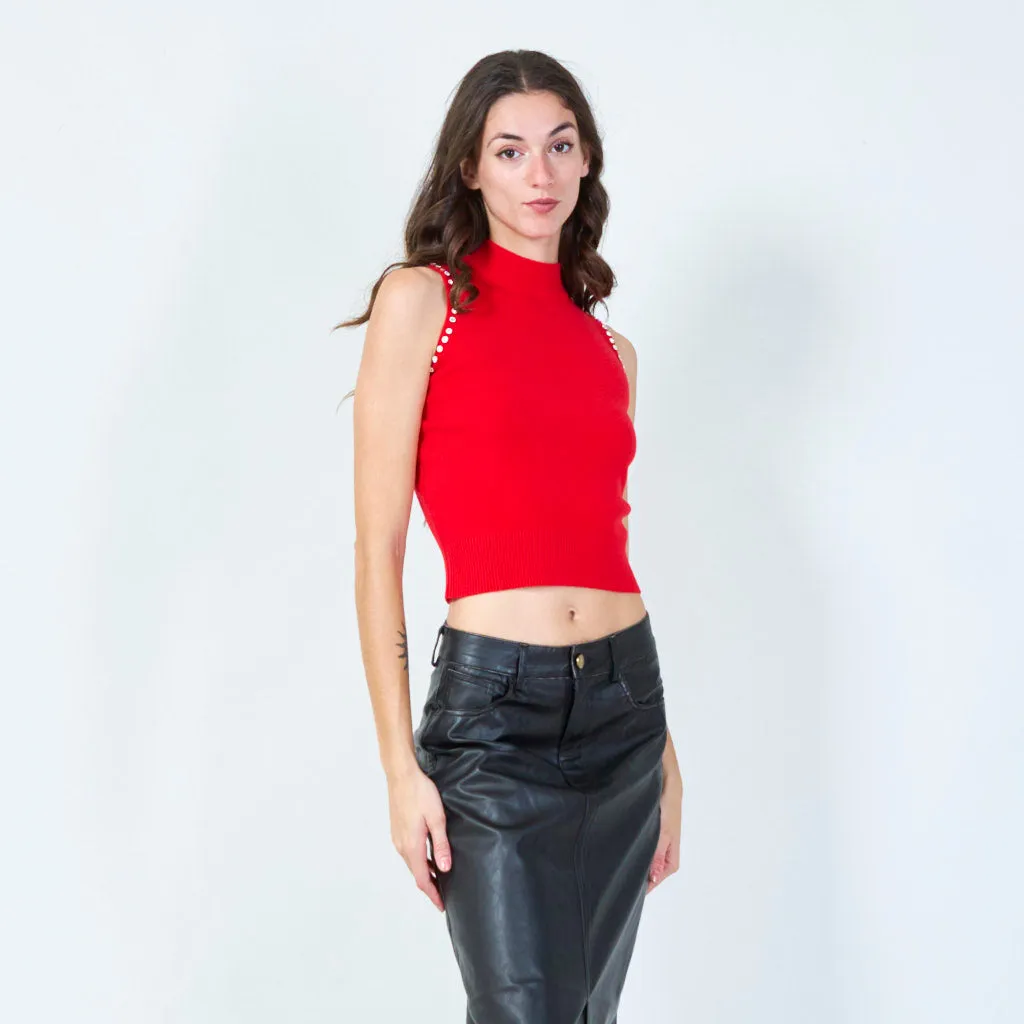 Classic sleeveless mock-neck knit top wholesale