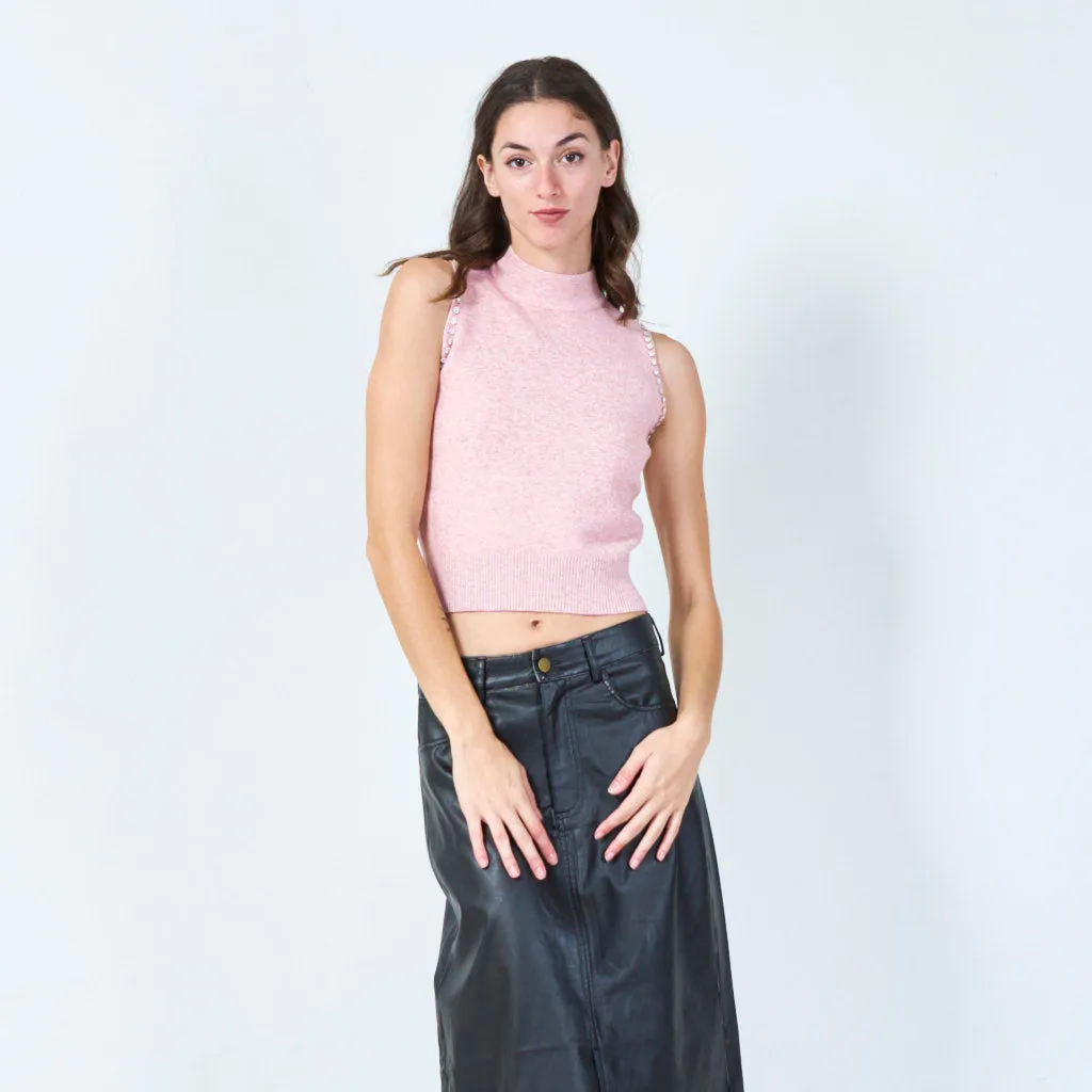 Classic sleeveless mock-neck knit top wholesale