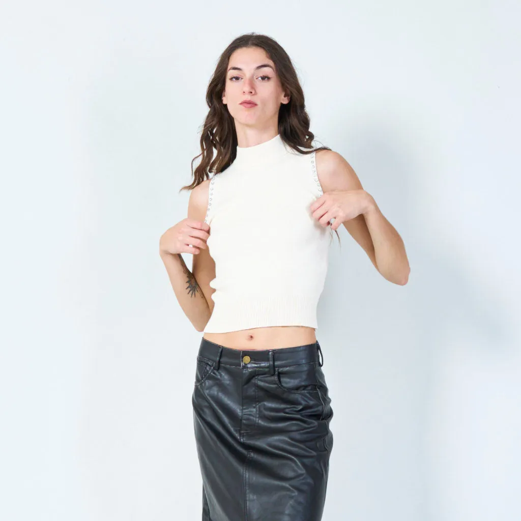 Classic sleeveless mock-neck knit top wholesale