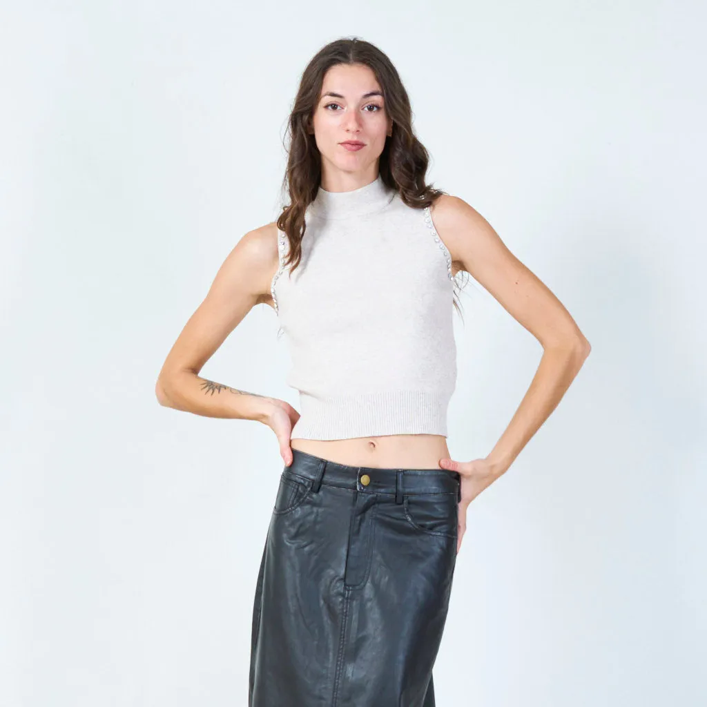 Classic sleeveless mock-neck knit top wholesale