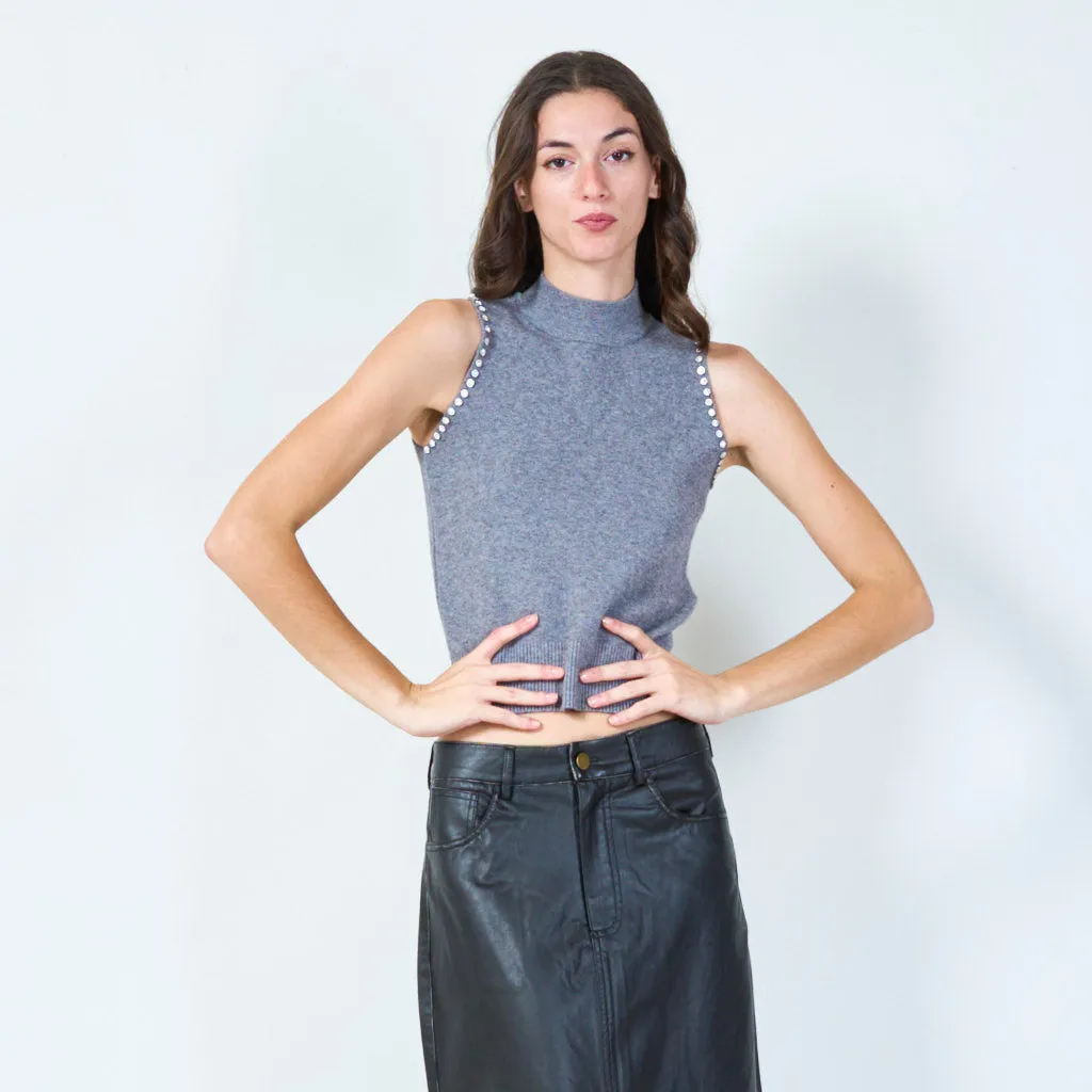 Classic sleeveless mock-neck knit top wholesale