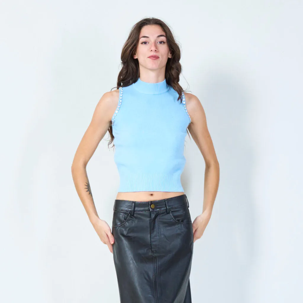 Classic sleeveless mock-neck knit top wholesale