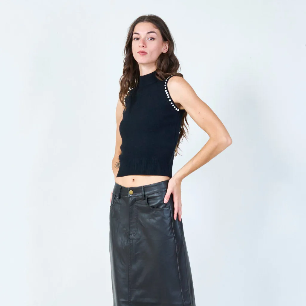Classic sleeveless mock-neck knit top wholesale