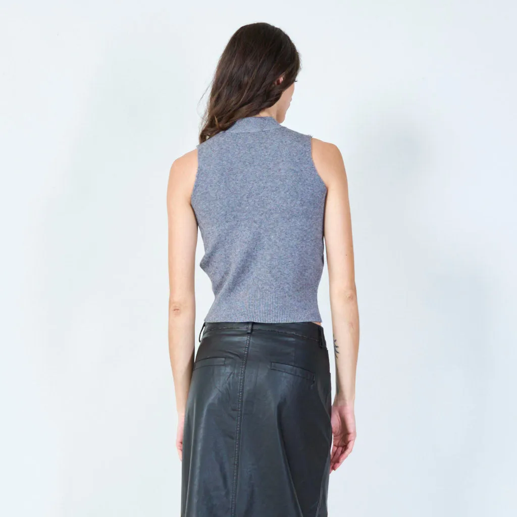 Classic sleeveless mock-neck knit top wholesale