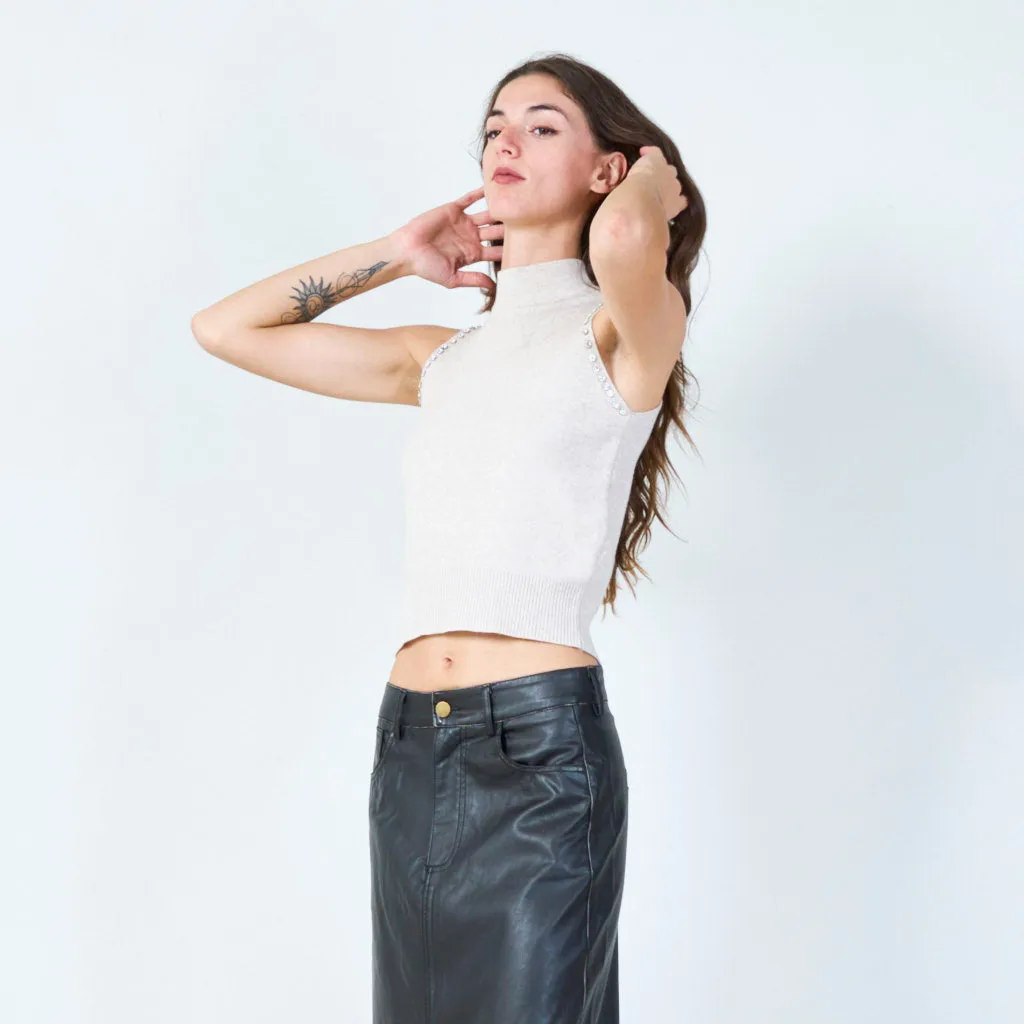Classic sleeveless mock-neck knit top wholesale