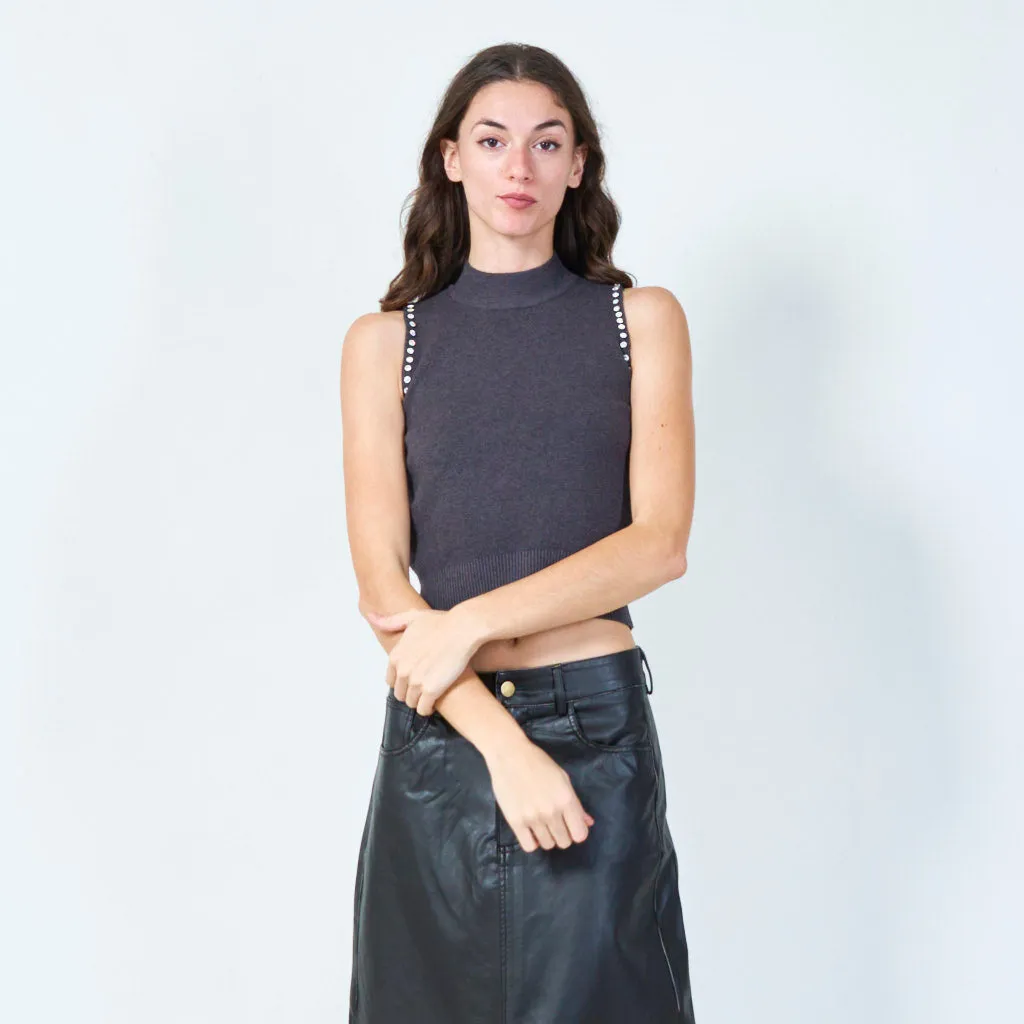 Classic sleeveless mock-neck knit top wholesale