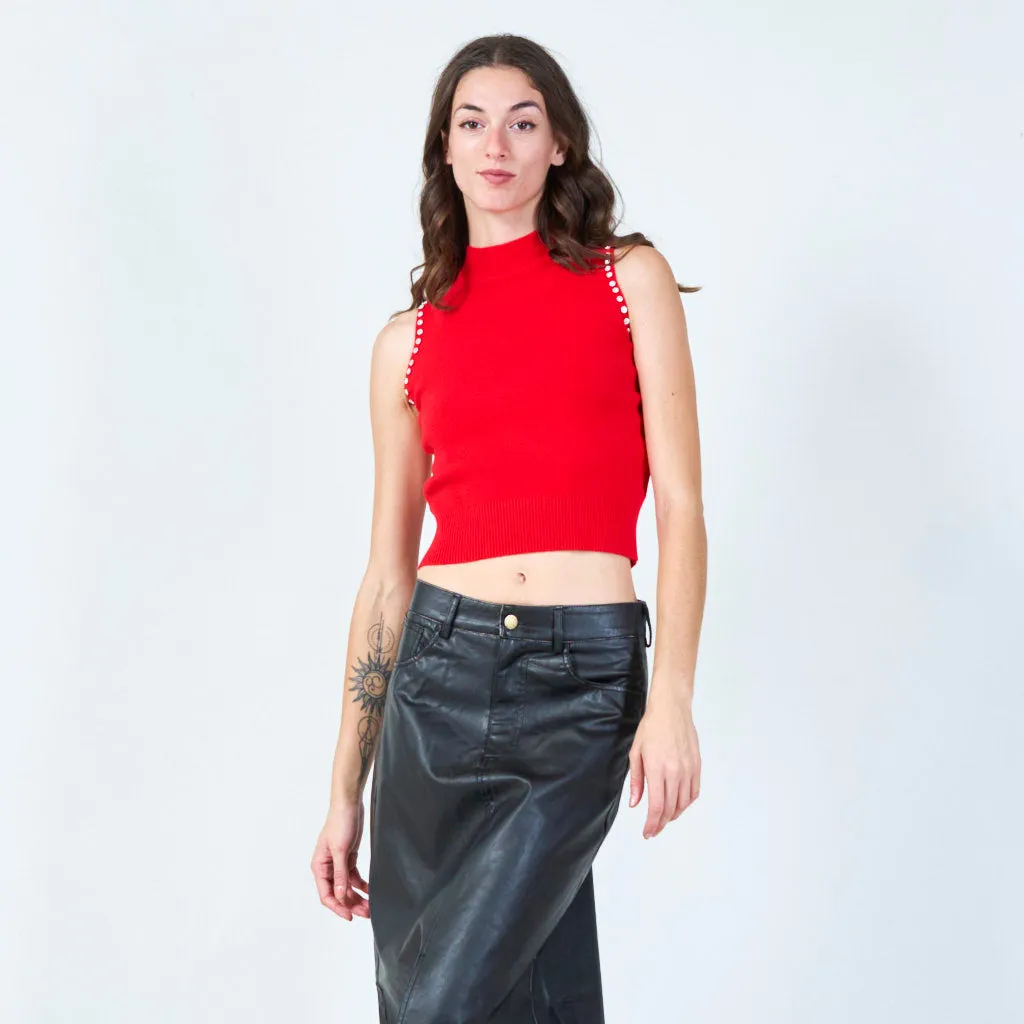 Classic sleeveless mock-neck knit top wholesale