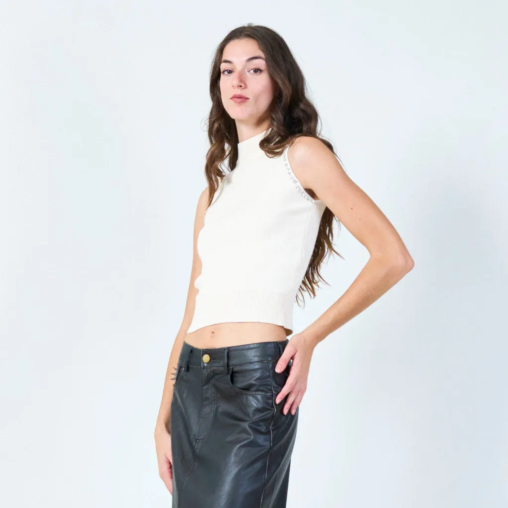 Classic sleeveless mock-neck knit top wholesale