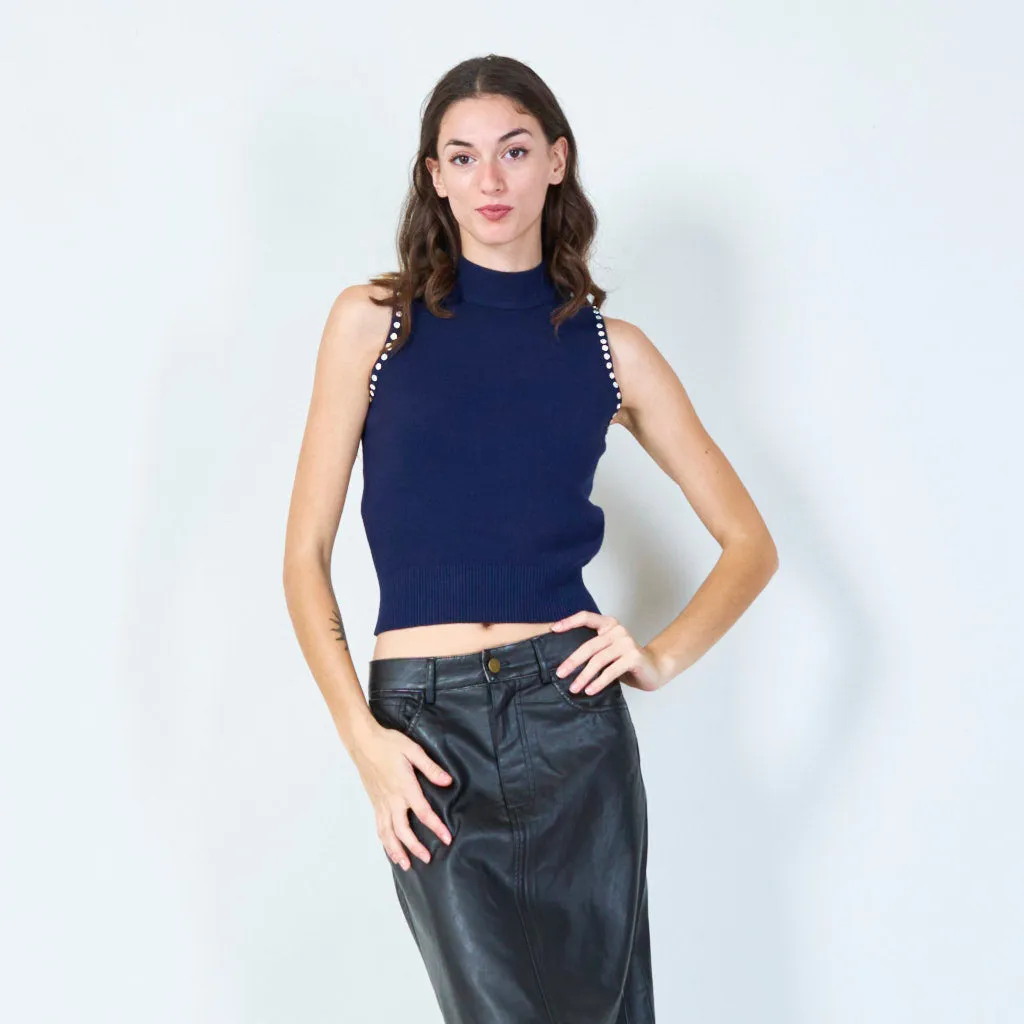 Classic sleeveless mock-neck knit top wholesale