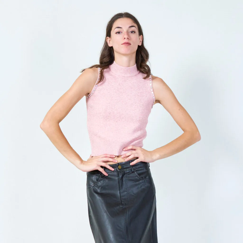 Classic sleeveless mock-neck knit top wholesale