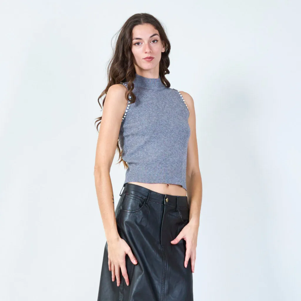 Classic sleeveless mock-neck knit top wholesale