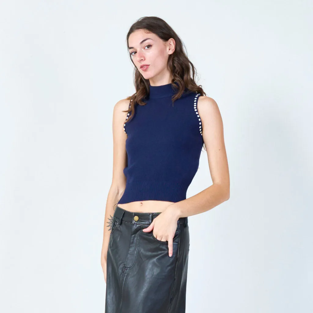 Classic sleeveless mock-neck knit top wholesale
