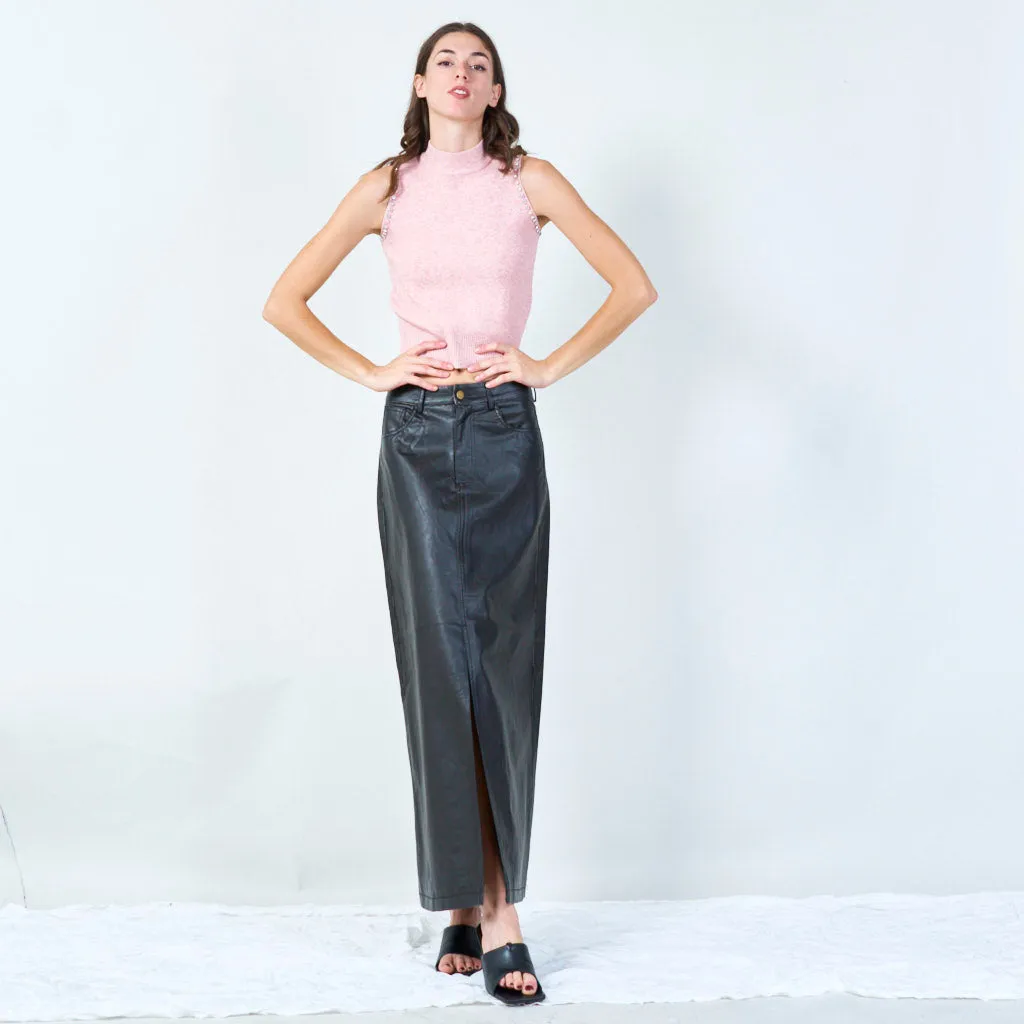 Classic sleeveless mock-neck knit top wholesale