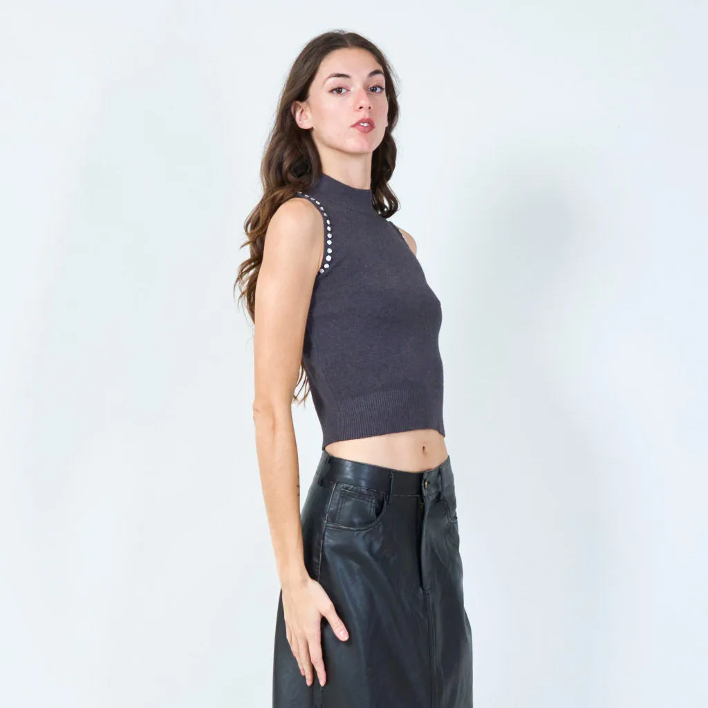 Classic sleeveless mock-neck knit top wholesale