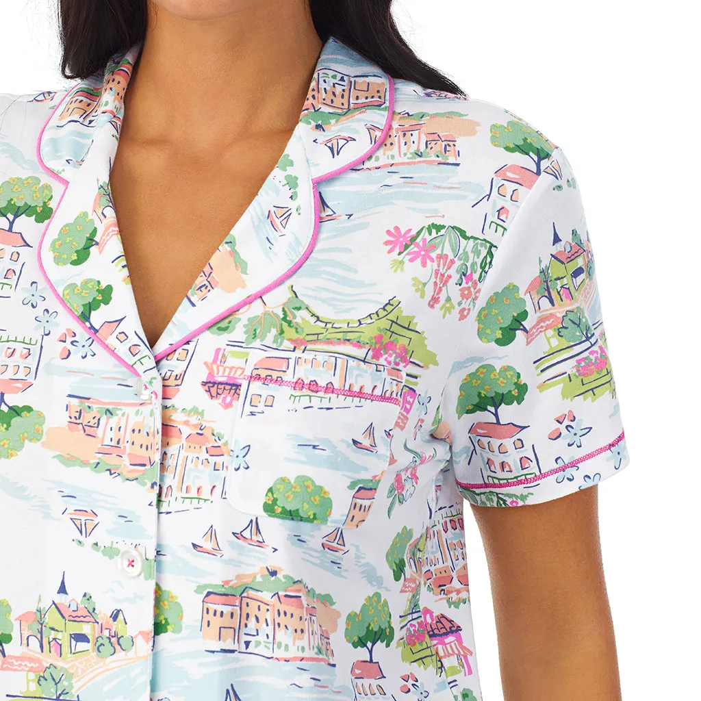 Cotton-Blend Short Sleeve Notch Collar 2-Pc Pajama Set