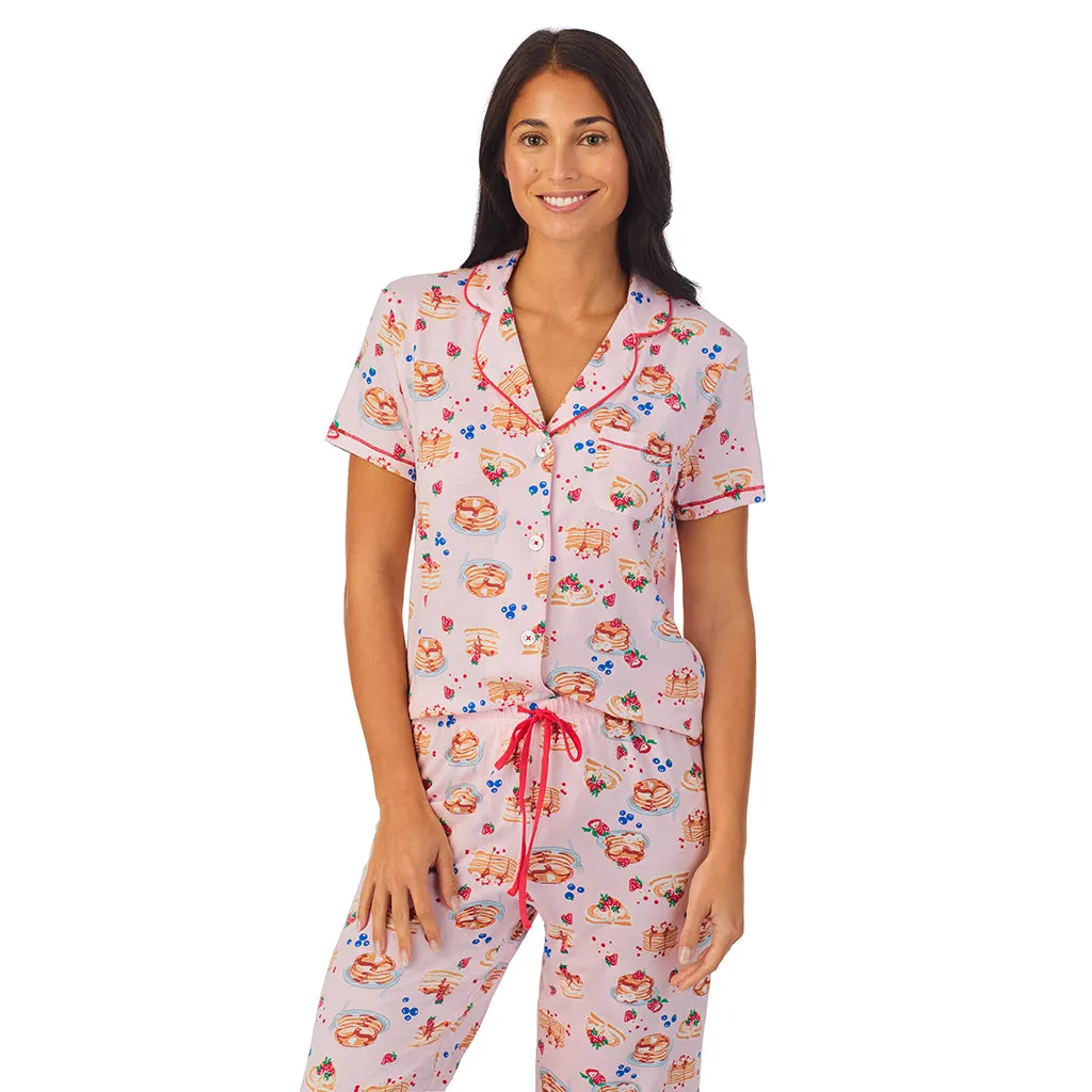 Cotton-Blend Short Sleeve Notch Collar 2-Pc Pajama Set