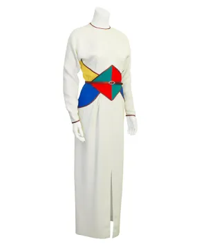 Cream Gown with Multi-Colored Details