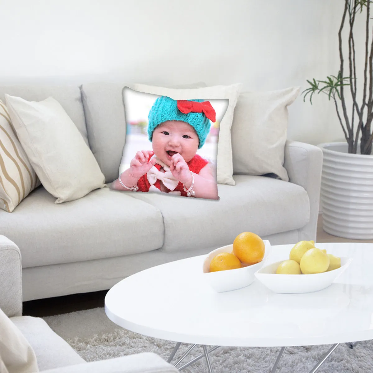 Custom Photo Eco Canvas Vegan Throw Pillow (Multicolored)