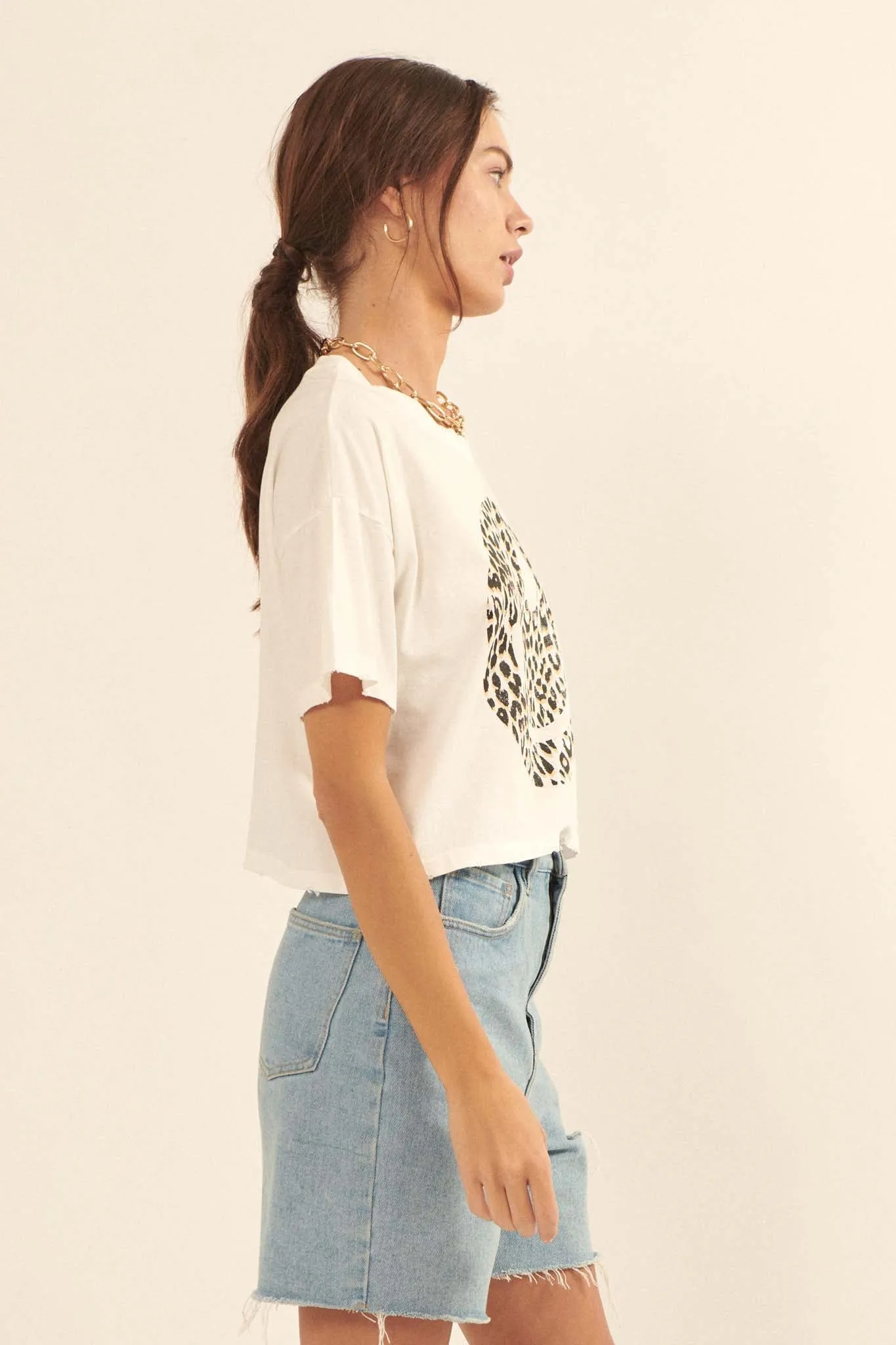 Fiercely Happy Leopard Smiley Face Graphic Tee