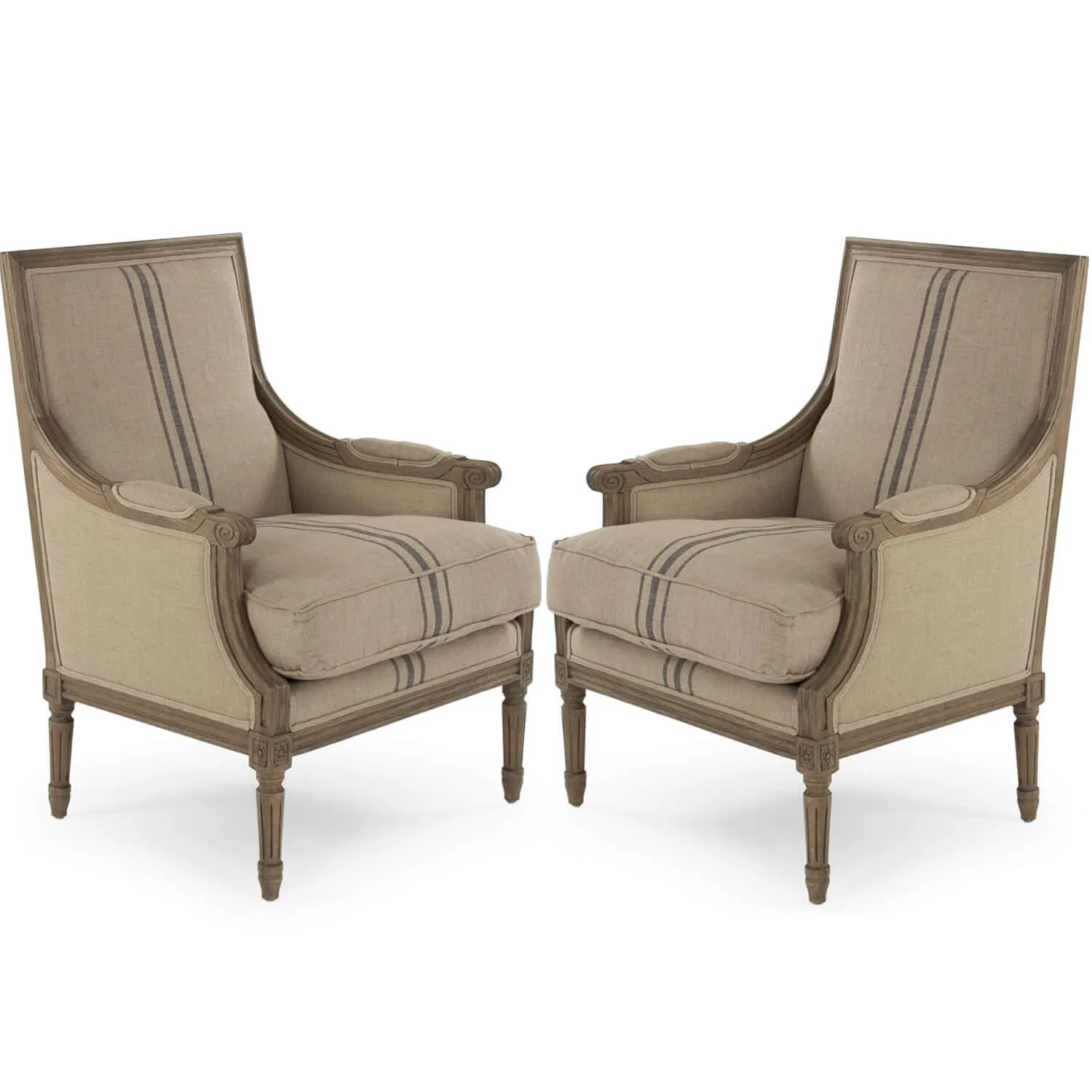 French Louis Blue Striped Arm Chair