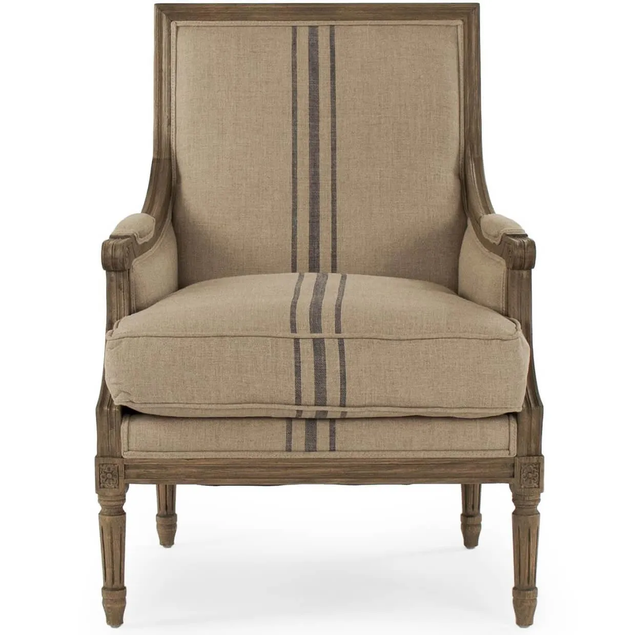 French Louis Blue Striped Arm Chair